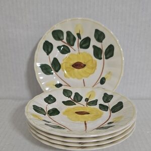 5  Vintage Unmarked Blue Ridge Pottery Floral Ceramic Saucers